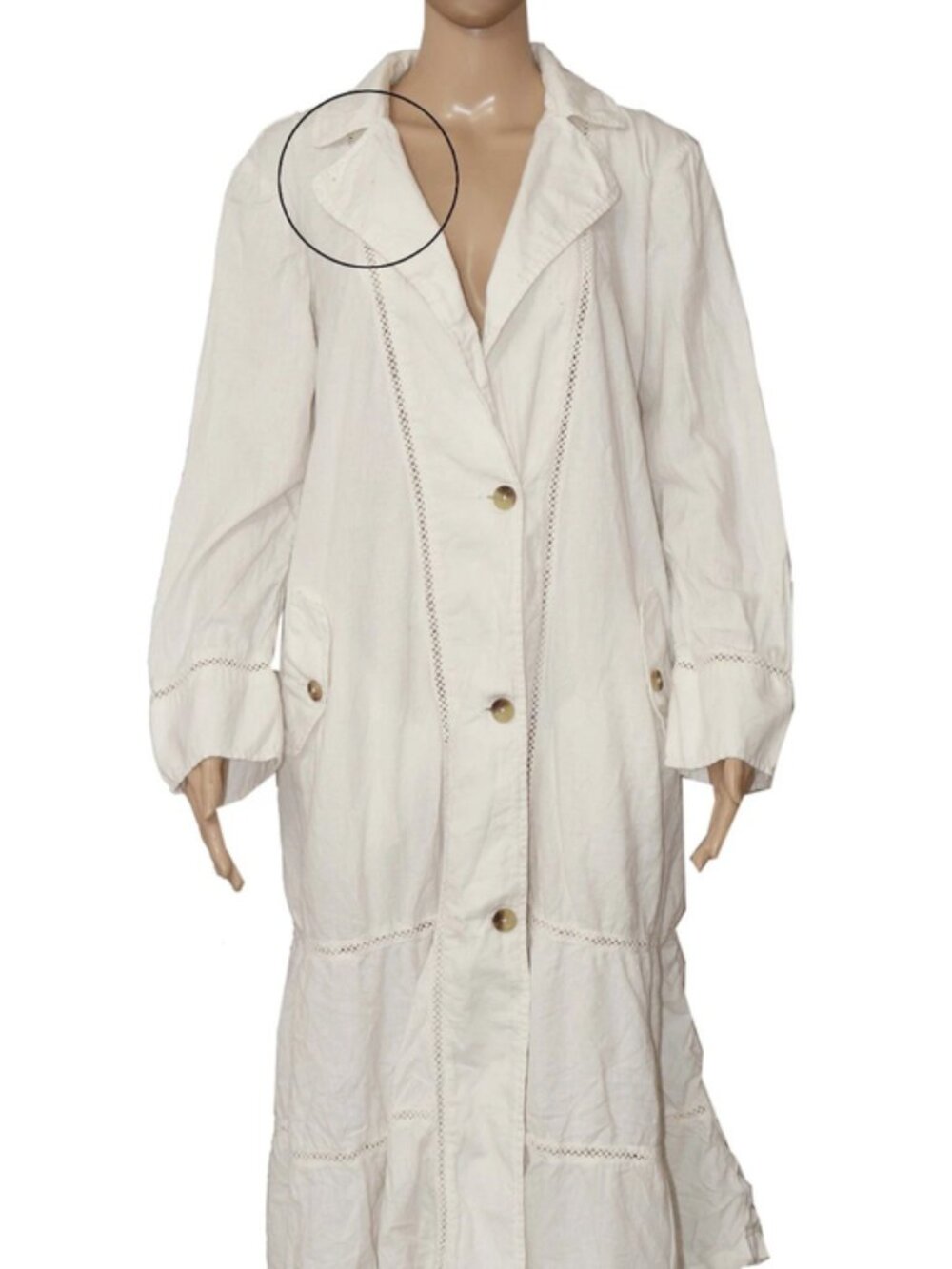 Free People Lace Trim Buttondown Long Sleeve White Summer Robe Midi Dress L